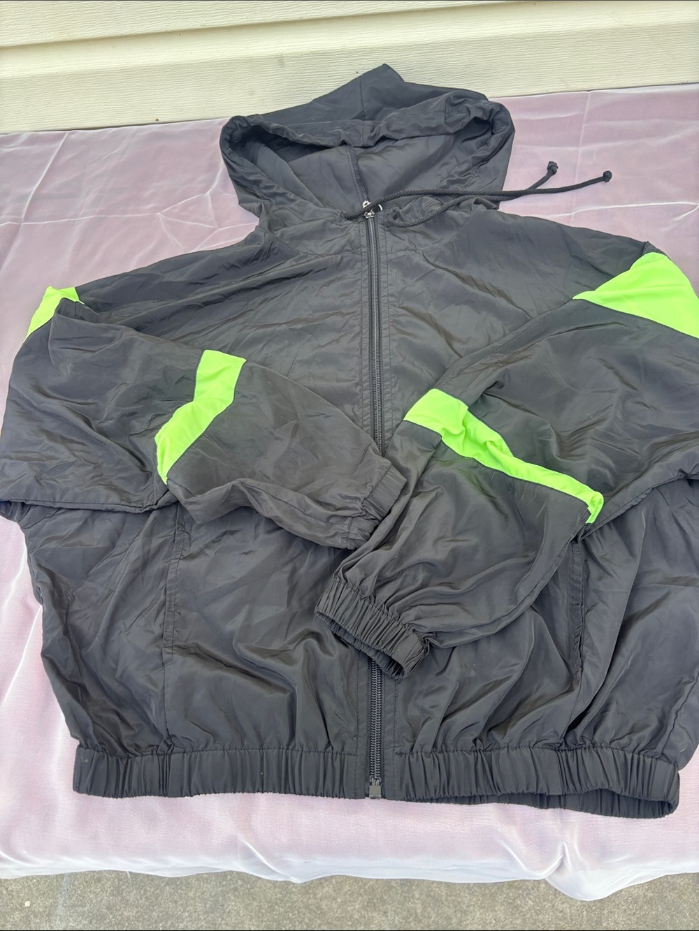 No Boundaries Black Hooded Windbreaker with Neon Green Accents